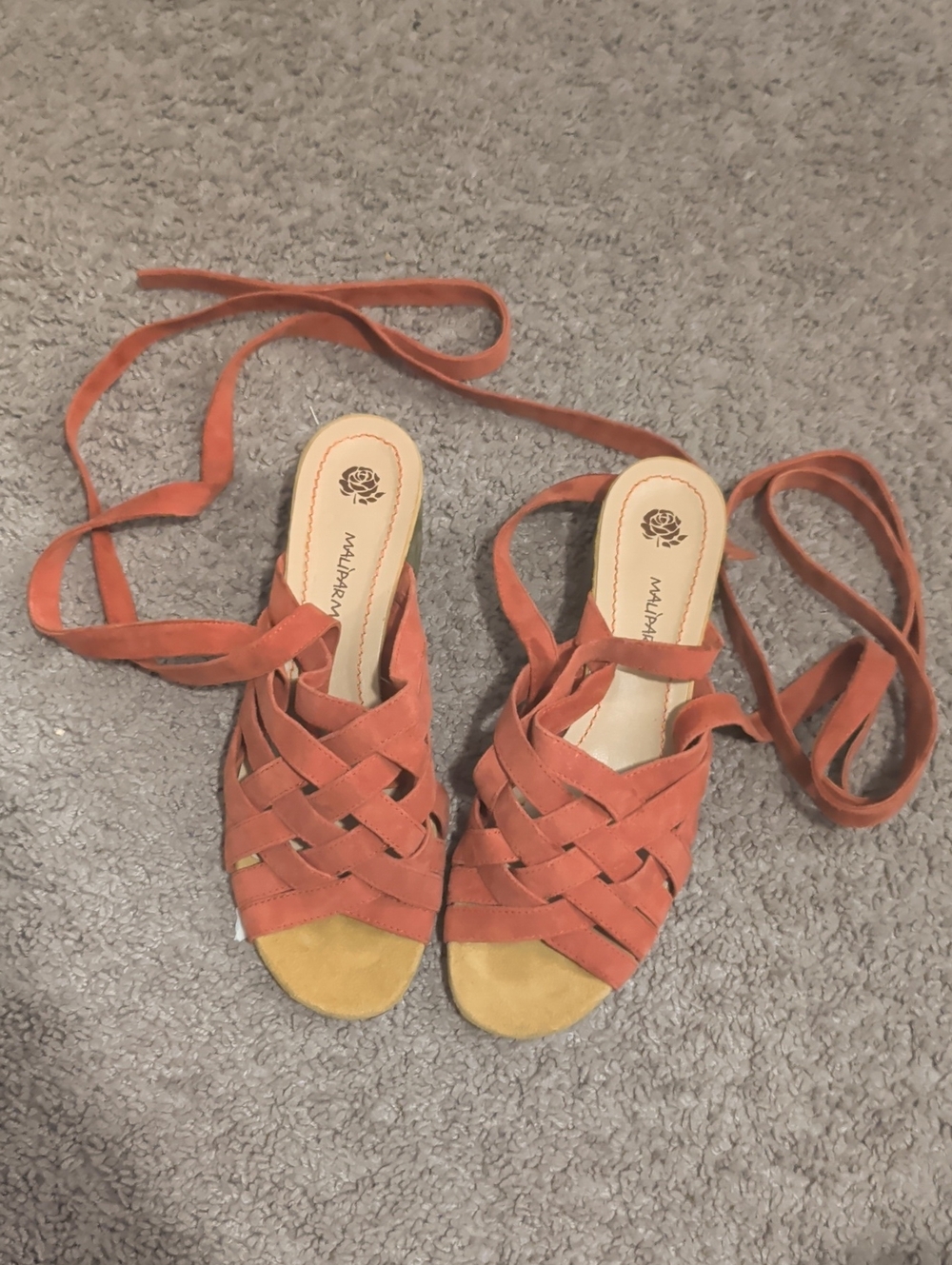 Maliparmi Italian Coral Suede Woven Low Heel Lace Up Sandal- 41